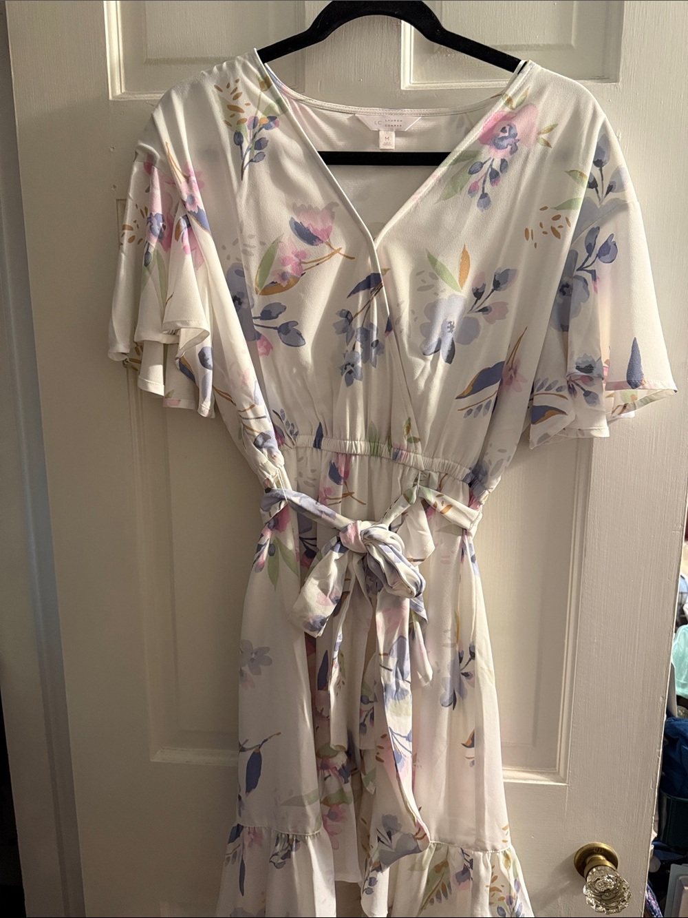 Nine West White Midi Dress with Pastel Floral Print